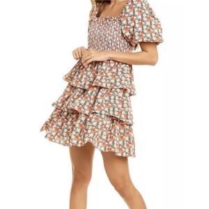 English Factory Smocked Mini floral ruffle Dress Sz 2XL Cottage Core Prairie